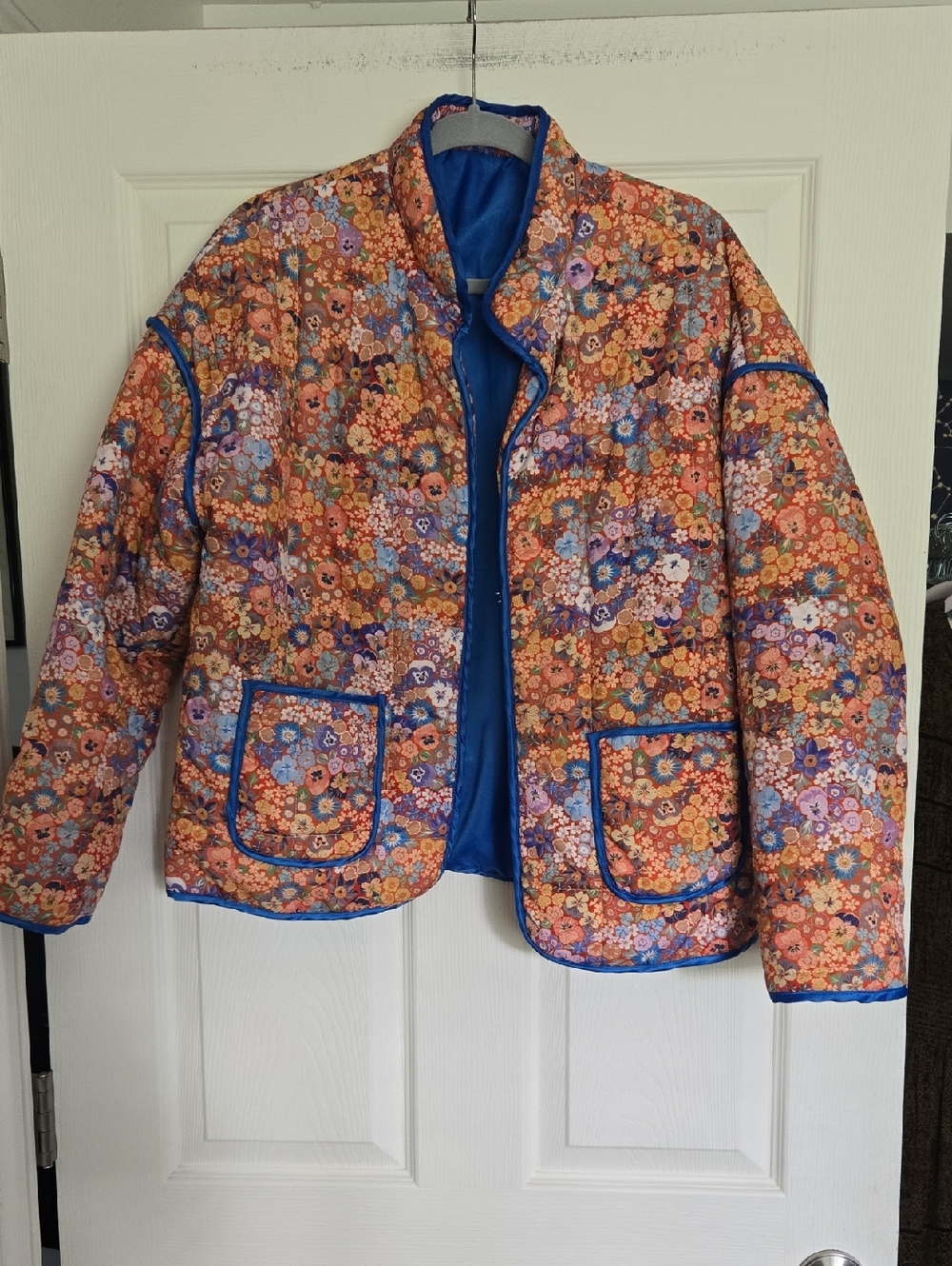 Quilted Floral Jacket in Orange and Blue